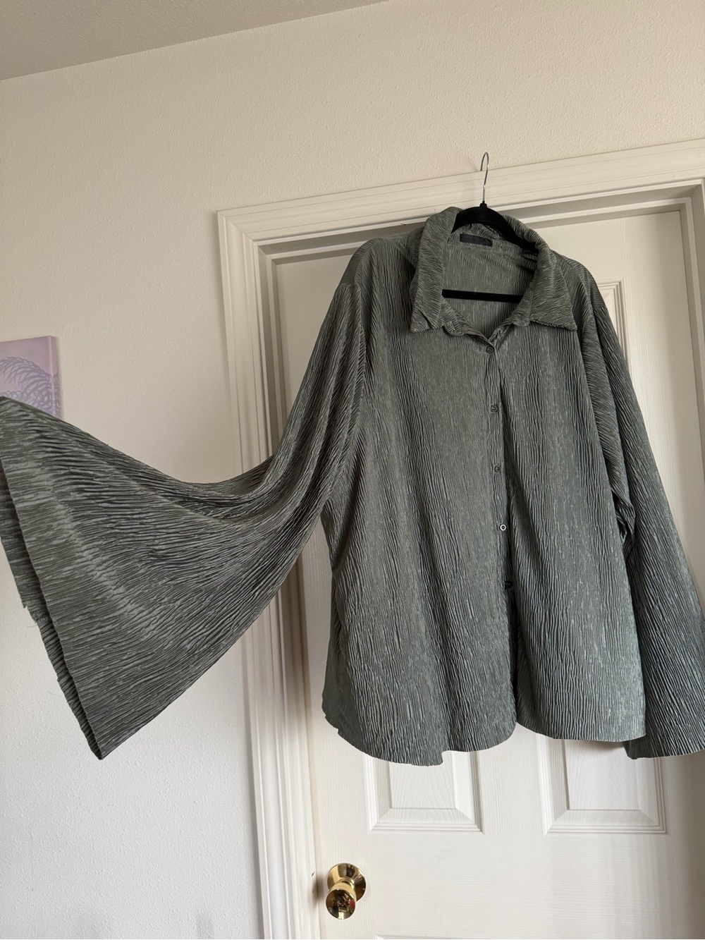SHEIN Gray Textured Button-Up Blouse